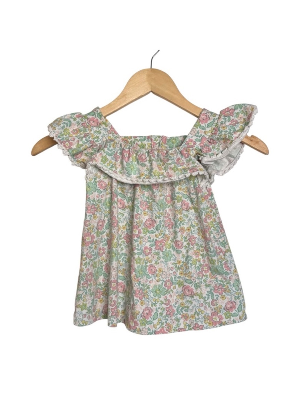 Flapdoodles Floral Print Babydoll Flutter Sleeve Tee Girls 4T Ruffle Peasant Top